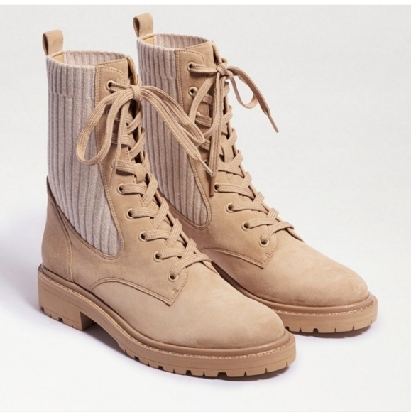 NEW Sam Edelman Lydell Combat Boot Sesame Suede Beige - Picture 1 of 6
